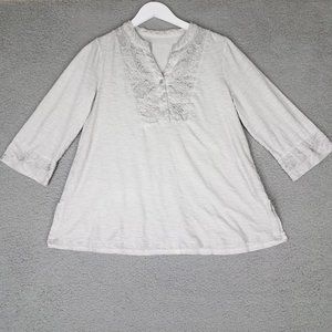 Soft Surroundings Women's Small Blouse Embroidered Slub Knit 3/4 Sleeve Casual